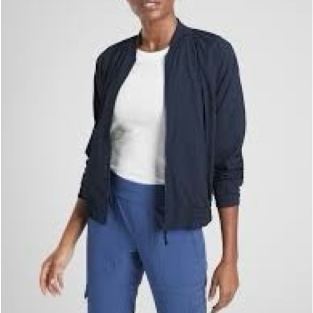 ATHLETA Women's Amalfi Bomber Jacket Lightweight Navy Blue Size